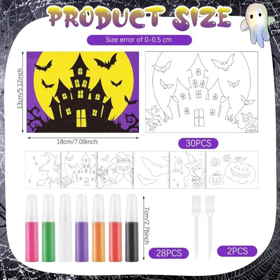 30 Sets Halloween Sand Art Kits for Kids DIY Craft Pumpkin Witch {2}