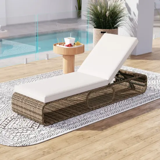 Adjustable PE Rattan Chaise Lounge Chair for Poolside and Backyard {1}