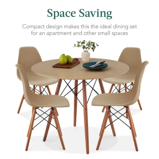 Best Choice Products 5-Piece Compact Mid-Century Modern Dining Set w/ 4 Chairs, Wooden Legs Beige/Walnut {6}