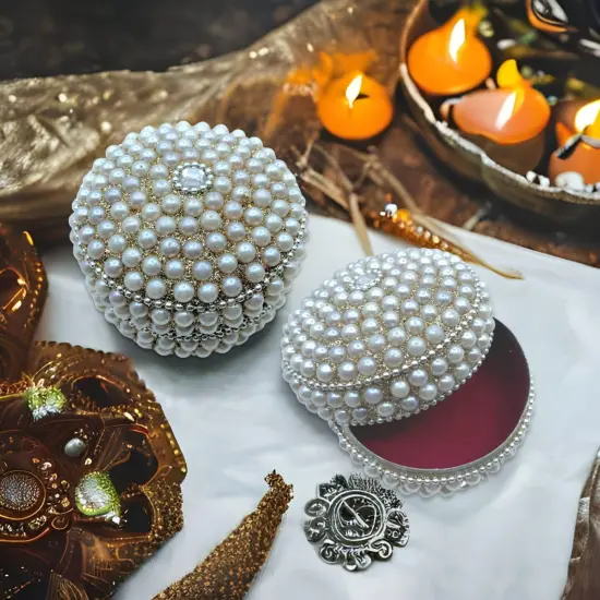 Pearl Jewelry Box for Women and Girls Travel Case Jewelry Organizer Gift Box Indian Pakistani Wedding Favor Diwali Gift for Mother&rsquo;s Day Anniversary Housewarming {3}