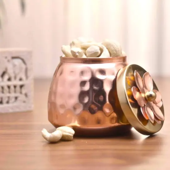 Hammered Copper Plating Dryfruits Jar with Lid Decorative Serving Bowls Dry Fruit Container Return Gifts for Housewarming Baby Shower Wedding Handmade Candy Jar Pack of 1/4/16 (3.4 Inch) {1}
