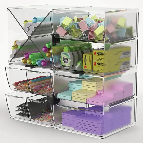 Deflecto Stackable X-Divided Storage Organizer-6"X6"X6" Clear {7}