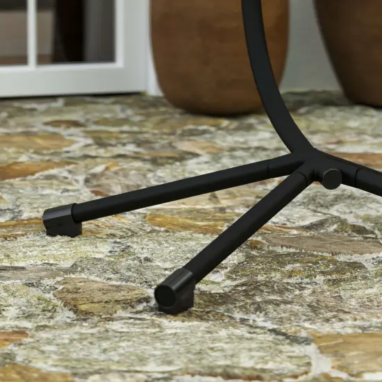 Merrick Lane Inger Heavy Duty All-Weather Hanging Hammock Chair C-Stand with Steel Offset Base and Hardware, 360 Degree Rotation Black {6}