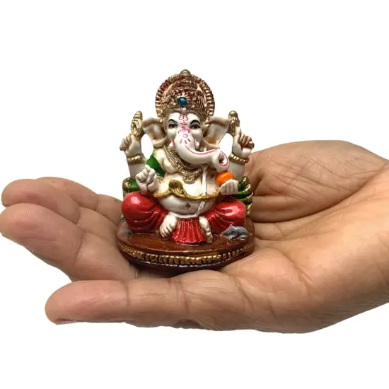 Acrylic Ganesh Statue 2.25 Inch Hindu Lord Ganesha Mini Idol Statue for Home Office Car Dashboard India God Figurine Temple Pooja Room Diwali Navrathri Wedding Gift (1 Pc) Orange {7}