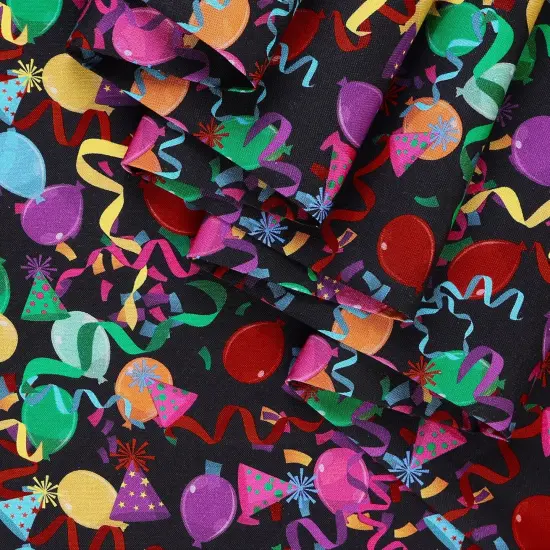 Mook Fabrics Party Time Cotton Fabric [45in. Wide] - By The Yard Streamers Black {2}