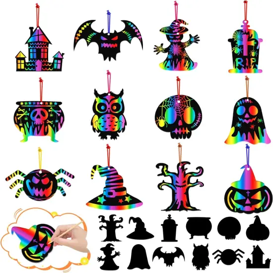 60 PCS Scratch Paper Art Magic Halloween Crafts for Kids {1}