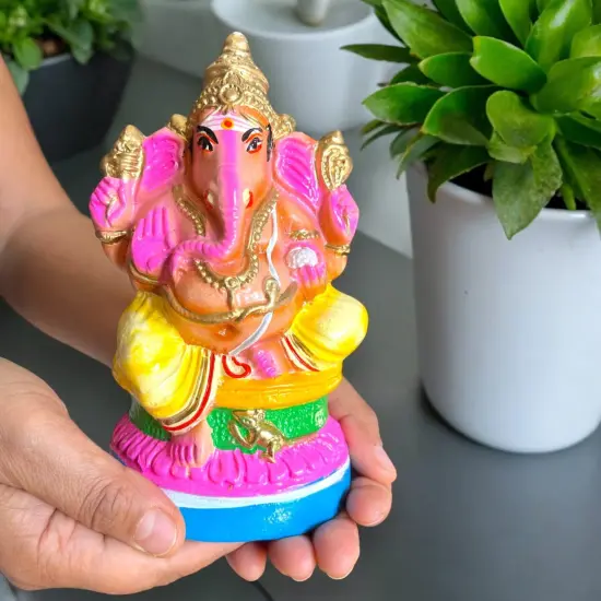 Ganesha Statue Handmade Lord Ganesh Sculpture Gajanana Ganpati Bappa Figurine for Pooja - Home Decor Hindu God Idol Good Luck & Success - Navaratri Golu Dolls (7 Inches) {2}