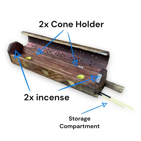 Wood Incense Stick Holder Handmade Rosewood Holder Fragrance Burner Tray Agarbatti Dhoop Ash Catcher Conical Box Shape Incense Holder for Temple Decor {2}