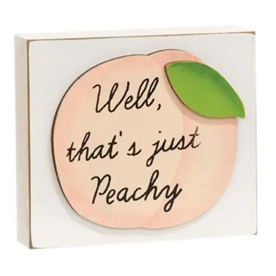 Peach Wood Freestanding Word Block with Distressed White Finish and Humor {1}