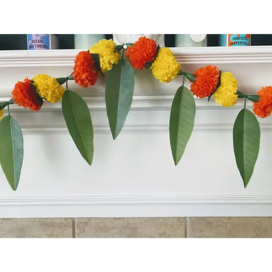 5 Feet Marigold Mango Leaf Door Toran Hanging Valance Festival Garland Indian Wedding Decor Indoor Outdoor Bandarwal Pooja Decor Diwali Decoration {6}