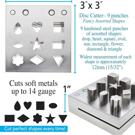 The Beadsmith Steel Disc Cutter Set Includes 4 Punches & Die. Tool for Cutting Corners from: 1/4", 1/2" & 1" Curves & 3/16" x 3/4" Oval Slot Punch. Use Soft Metal Sheet up to 20-24 Gauge & Thinner {3}