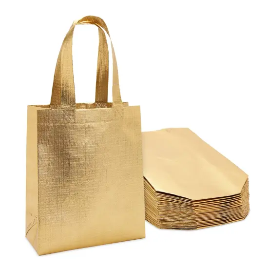 Non Woven Reusable Tote Bags, Metallic Gold Gift Bags with Handles (10x8 In, 20 Pack) {1}