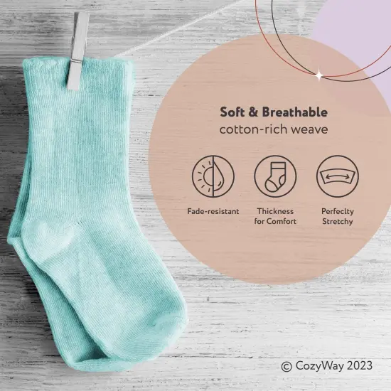 CozyWay Girl Crew Socks - Comfy Cotton Socks For Girls Ages 3 Years and Up - Soft & Breathable - Multi Color - 12 Pack Multicolor {4}