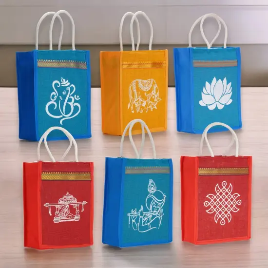4ct Jute Bag Indian Wedding Favor Puja Return Gifts Burlap Gift Bags Eco-friendly Tote Bag Pooja Favors {3}