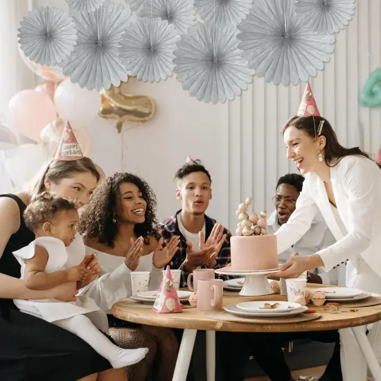 20 Pcs Silver Grey Hanging Paper Fan, Hanging Honeycomb Round Paper Fans for Weddings, Birthdays, Christmas {4}