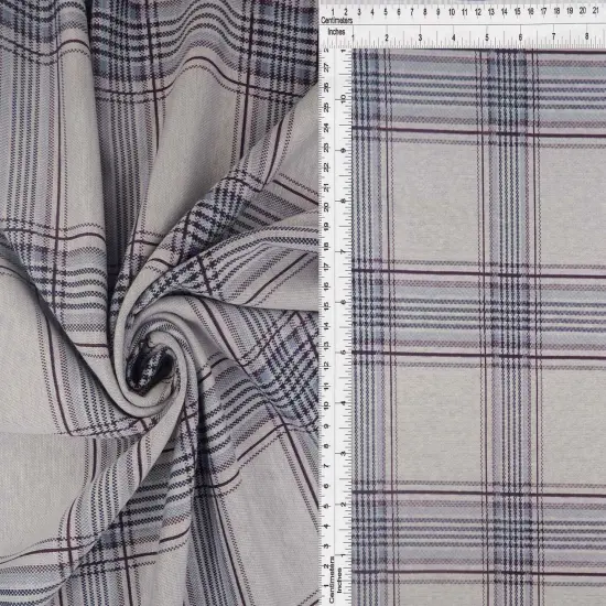1 Yard Double Knit Jacquard Plaid Fabric 240 GSM, 84% Polyester 13% Rayon 3% Spandex Blend 58/60" Width NAVY {1}