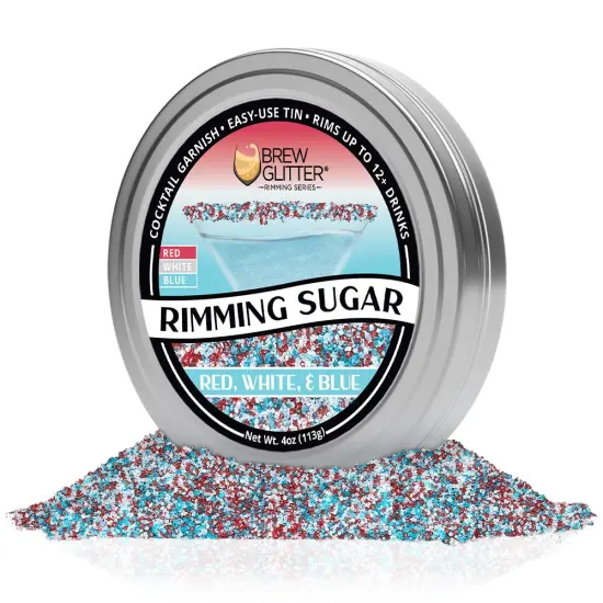Brew Glitter - Red, White and Blue Pearl Rimming Sugar (4oz, 1x Bar Tin) Cocktail Garnish for Mixed Drinks & Refreshments {3}