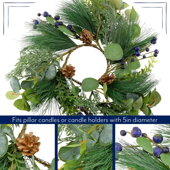 Blueberry Candle Wreath Christmas Winter Candle Ring Decor {5}