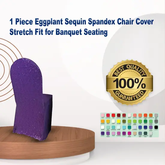 1 Piece Eggplant Sequin Spandex Chair Cover Stretch Fit for Banquet Seating {1}