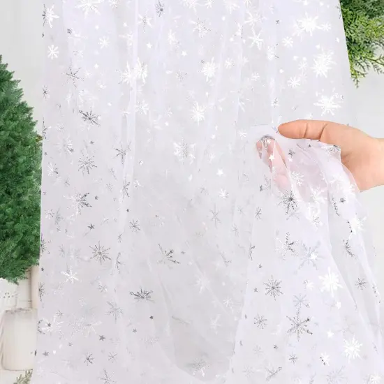 Sheer Snowflake Organza Fabric White Foil Fabric Table Cover {4}