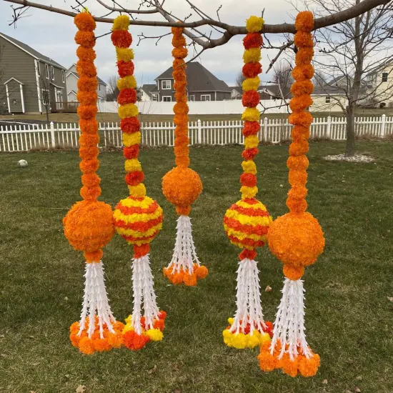 Marigold Garland Hanging Jhoomer Marigold Wall Hanging Indian Wedding Party Diwali Navratri Puja Decorations Day of the Dead Dia De Los Muertos Ofrenda Mexican Fiesta Halloween Decor Mango {4}
