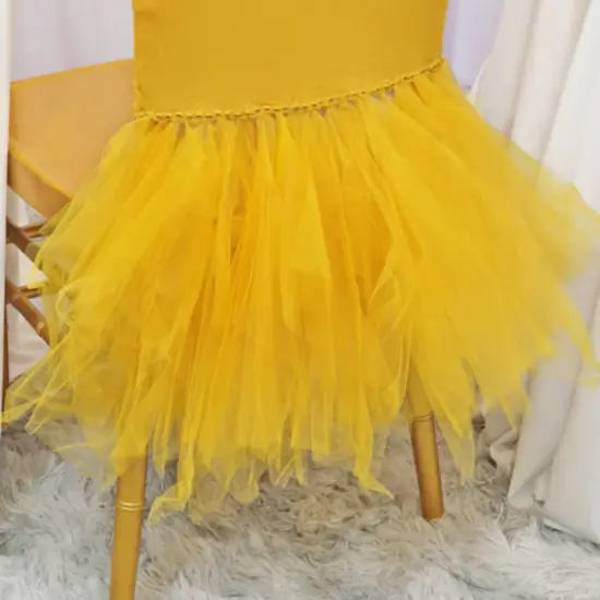 1 Piece Gold Stretch Spandex Chiavari Chair Cover with Elegant Ballerina Skirt {4}