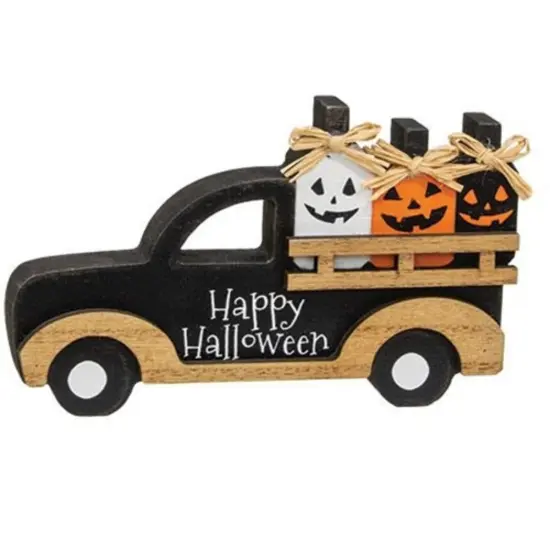 Mini Halloween Truck Decor with Pumpkins for Shelf or Table Display {1}