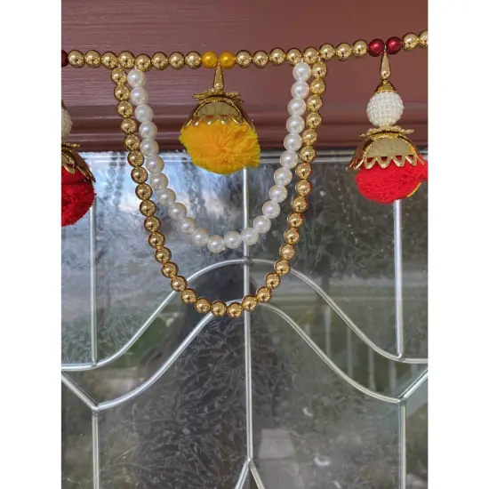 40 Inches Pompom Indian Door Toran Ethnic Hanging Valance Festival Window Bandarwal Indoor Outdoor Decor Pooja Decor Wedding Favor Diwali Decoration {4}