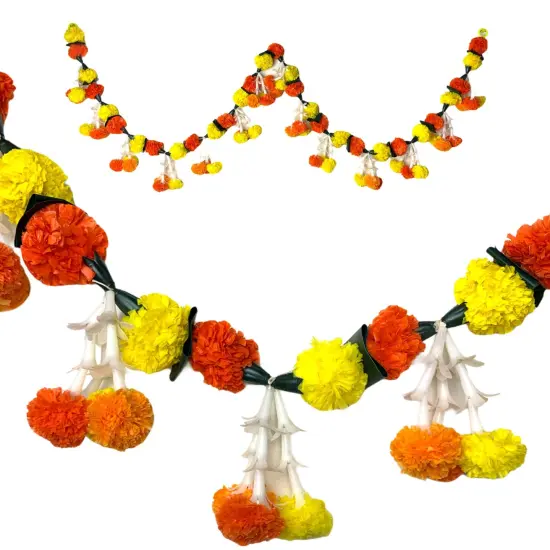 5 Feet Marigold Jasmine Yellow Orange Door Toran Hanging Valance Marygold Garland Mantle Decor Puja Diwali Decoration Day of the Dead Dia De Los Muertos Mexican Fiesta Halloween Decor {5}