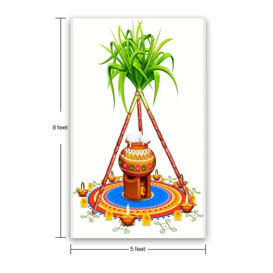 Ugadi Backdrop Banner 5x8 Feet Pongal Decor Indian Harvest Festival Background Holiday Banner Wall Backdrop for Photography Pongal Ugadi Party Celebration - Decorative Photo Props {4}