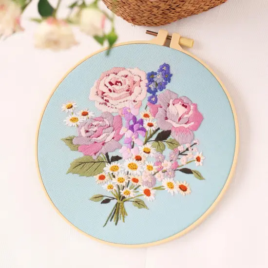 REEWISLY 4pcs of Embroidery kit with Patterns and Instructions, DIY Adult Beginner Cross Stitch Kits, Including 2 Plastic Embroidery Rings, 1 Pair of Scissors, Colored Threads and Needles {3}