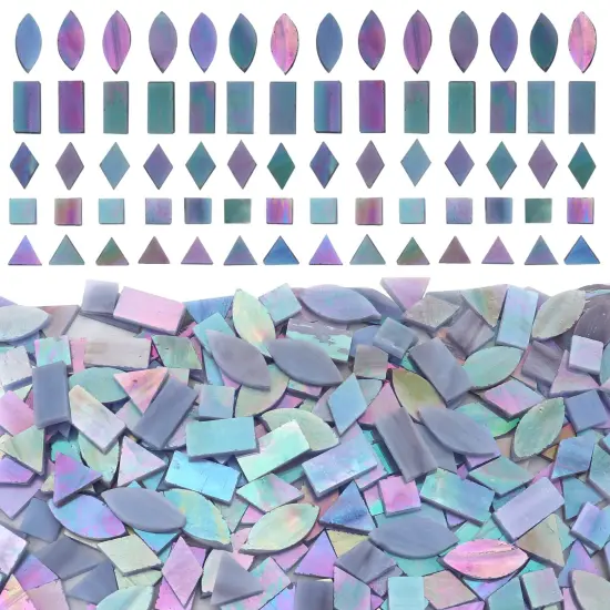 LITMIND Iridescent Stained Glass Mosaic Tiles for Crafts, 240 Pieces 5 Shapes Mixed Mosaic Glass Pieces, Mosaic Kits for Adults (Iridescent Grey) {3}
