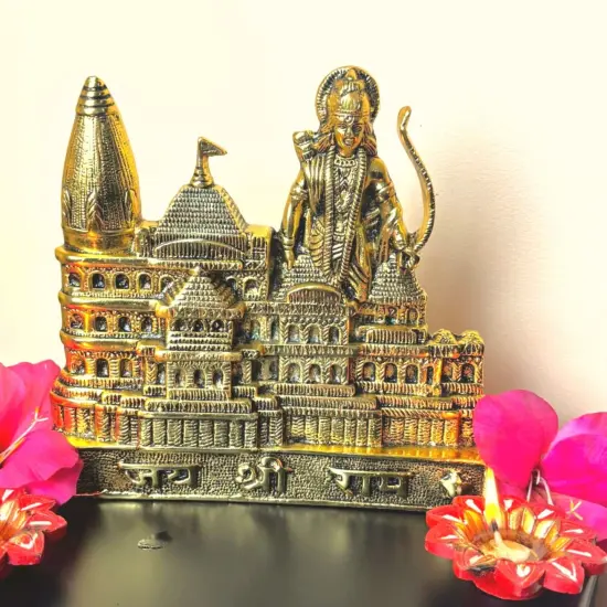 Ram Mandir Ayodhya Model Shree Ram Janmbhumi Alloy Metal Ayodhya Temple Ram Darbar Indian Pooja Home Decor Housewarming Religious Gifts (size-8’) Golden {2}