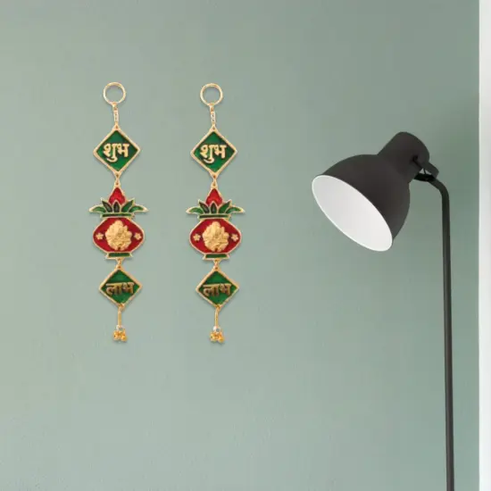 Shubh Labh Hanging Indian Wall Door Hangings Diwali Meenakari Rangoli Hanger Traditional Deepawali Temple Puja Decorations Home Entrance Decor Housewarming Wedding Return Gift (2 Pcs) {4}