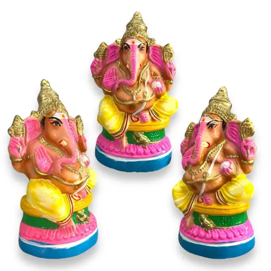 Ganesha Statue Handmade Lord Ganesh Sculpture Gajanana Ganpati Bappa Figurine for Pooja - Home Decor Hindu God Idol Good Luck & Success - Navaratri Golu Dolls (7 Inches) {5}