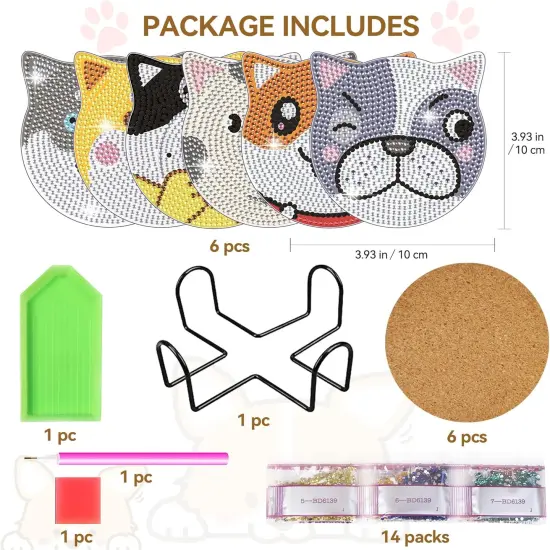 Diamond Painting Coasters Kit - 6 Pieces Dog Coasters With Holder {5}