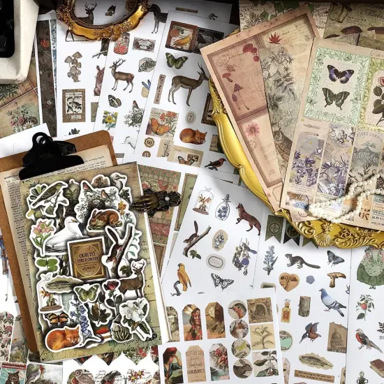 40 Sheets Vintage Aesthetic Washi Stickers and Papers for Scrapbooking (Forest Nature) {4}