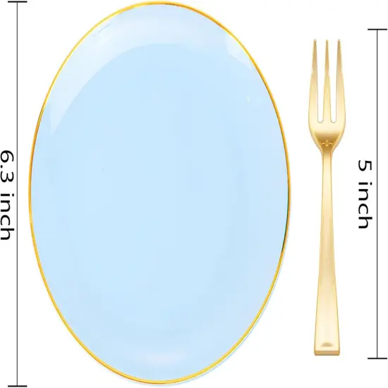 200Pcs Blue Gold Cake Plates with Plastic Forks - Serves 100 Guests {2}