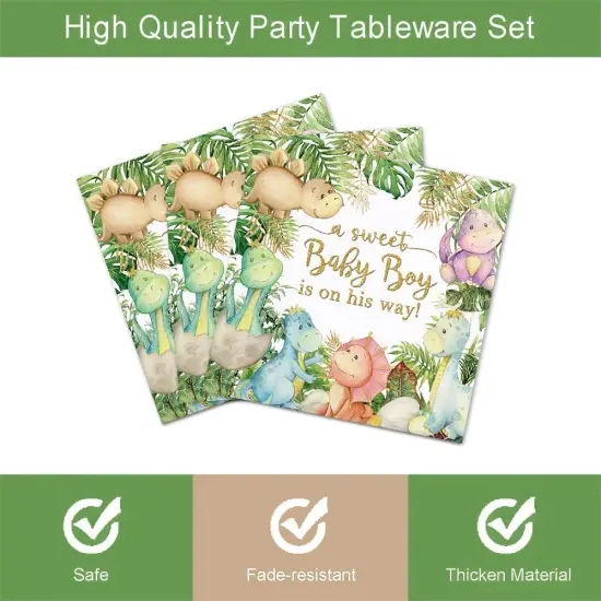 96Pcs Dinosaur Baby Shower Party Tableware Supplies,Serve 24 Guests {4}