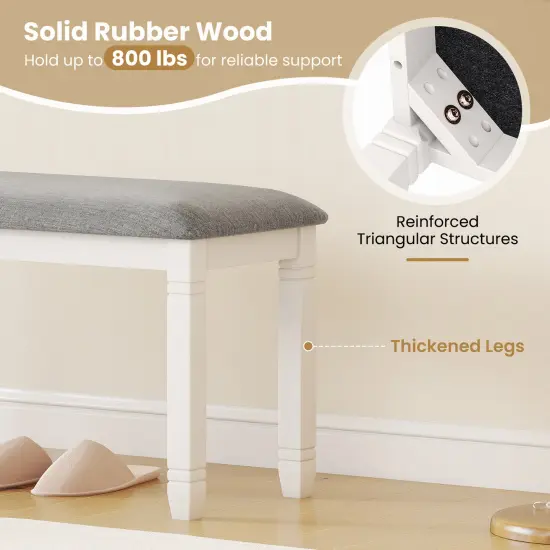 40.5" Grey Dining Bench with Sturdy Rubber Wood Frame and Cushioned Seat for Bedroom or Hallway {3}