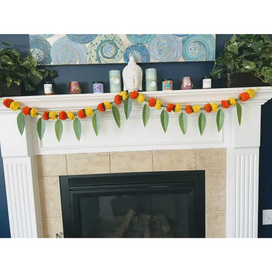5 Feet Marigold Mango Leaf Door Toran Hanging Valance Festival Garland Indian Wedding Decor Indoor Outdoor Bandarwal Pooja Decor Diwali Decoration {4}