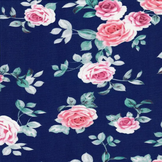 1 Yard CEY Printed Floral Flower Sublimation Fabric Lightweight Polyester 58/59 Inches Wide NAVY {6}