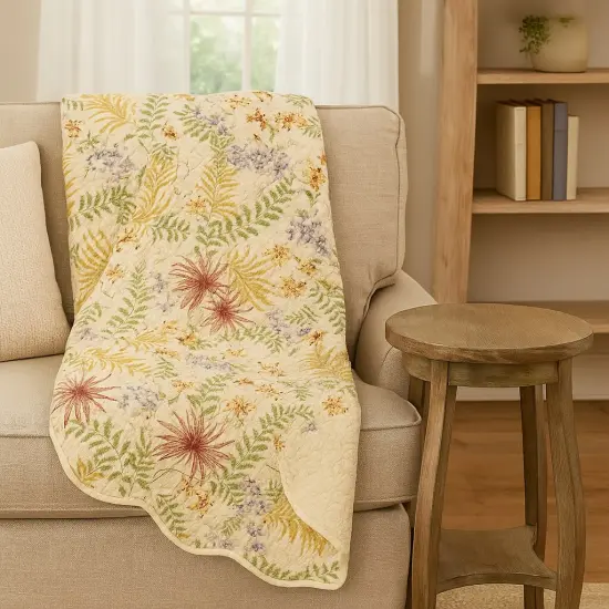 48" x 58" Fiji Quilted Botanical Scalloped Edge Accent Throw Blanket {3}