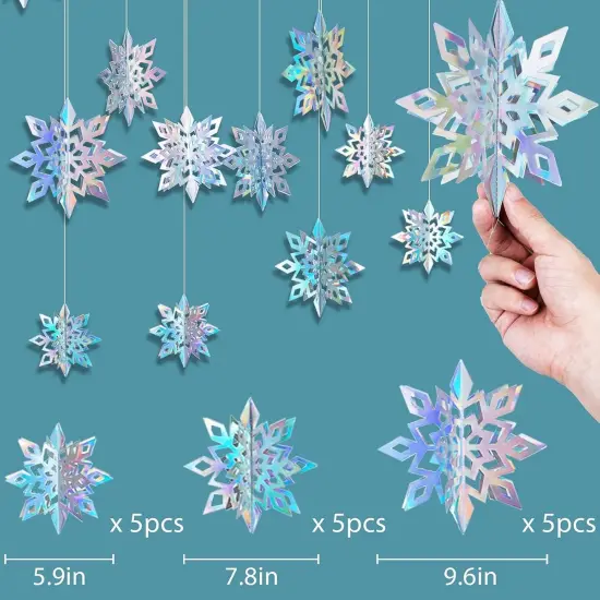 15pcs 3D Christmas Iridescent Snowflakes Ornaments - Laser {3}