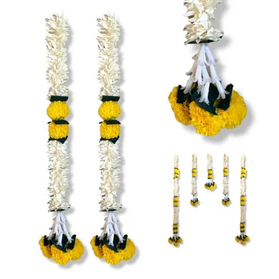 2 Strings Artificial Marigold Flowers Garland Bandhanwar String for Home, Party Door Hanging Diwali Decorations for Day of the Dead Ofrenda Halloween Marygold Traditional Indian Theme Orange {6}