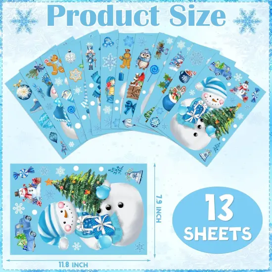 Christmas Window Clings - 13 Sheets Blue Snowman Snowflake Decals {2}
