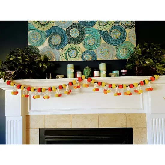 5 Feet Marigold Jasmine Yellow Orange Door Toran Hanging Valance Marygold Garland Mantle Decor Puja Diwali Decoration Day of the Dead Dia De Los Muertos Mexican Fiesta Halloween Decor {1}