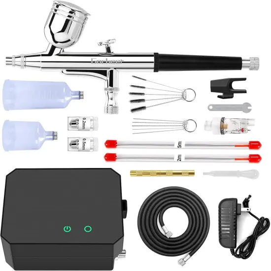 Airbrush Kit with Air Compressor, 40 48 PSI High Pressure Air Brush Non-Clogging {1}