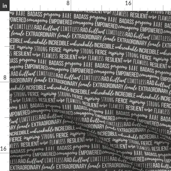 Various Fabrics by the Yard or Fat Quarter Typography Words Strong Women Empower Traits Black White Custom Printed Fabric by Spoonflower {2}