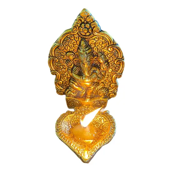 Ganesha Brass Finish Diya for Puja God Ganesh Idol Oil Lamp Deepam Akhand Jyot Kuber Deepak Diwali Home Decorations Mandir Temple Decor Vilakku Deepawali Housewarming Wedding Return Gifts {5}